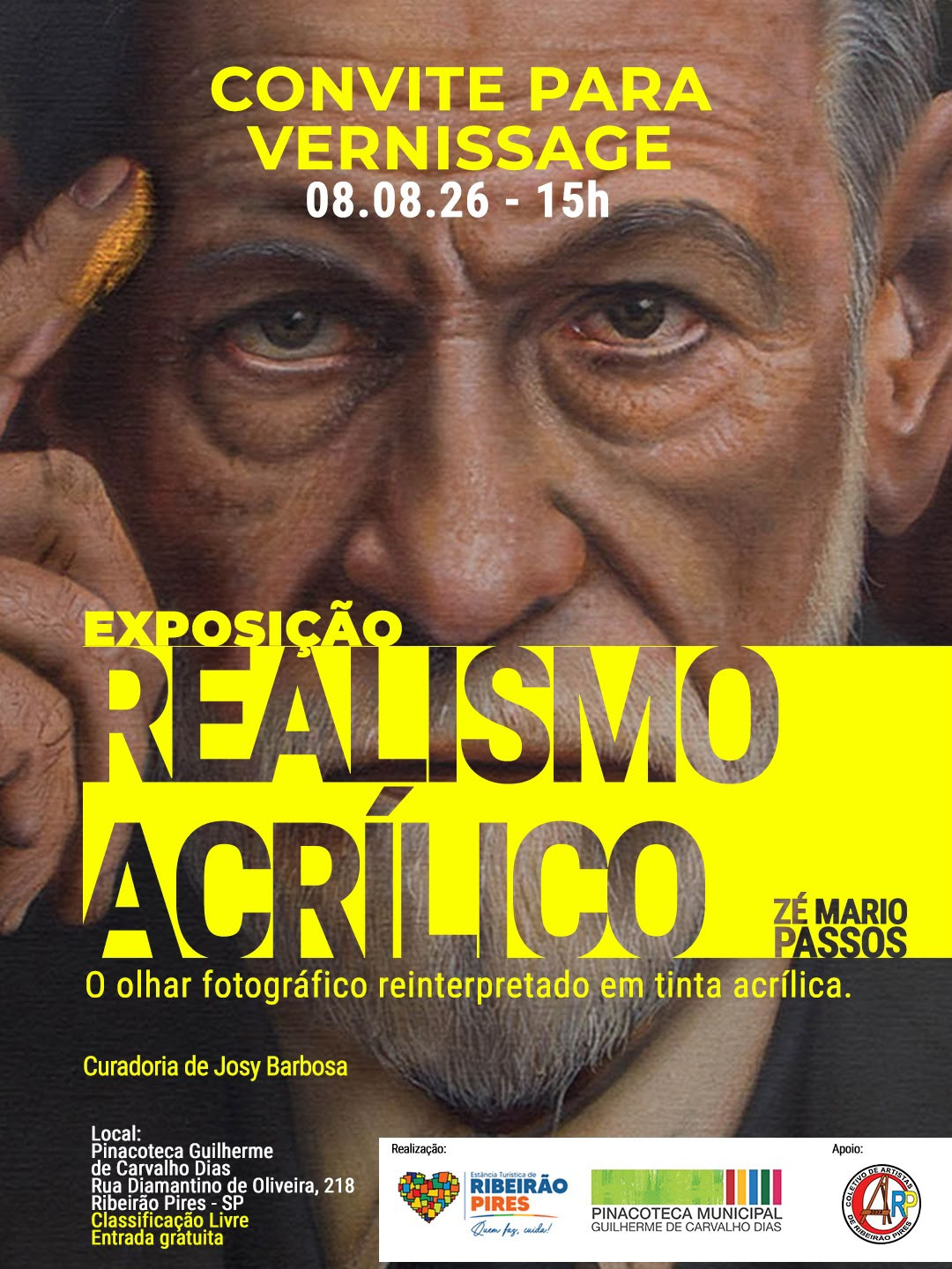 Pinacoteca de Ribeirão Pires abre exposição de Zé Mario Passos com pinturas realistas em tinta acrílica